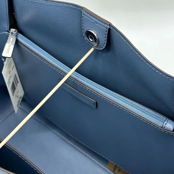 Michael Kors Reed Large Tote Bag Denim Snakeskin Blue - Picture 10 of 11